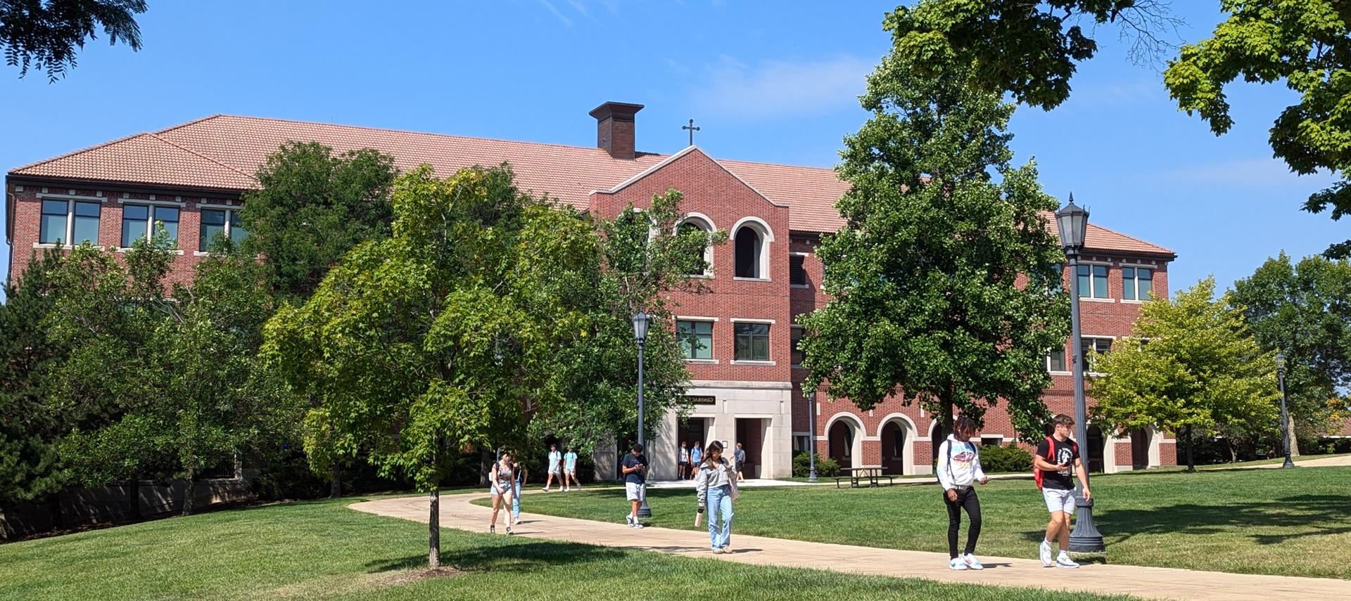 students going to class